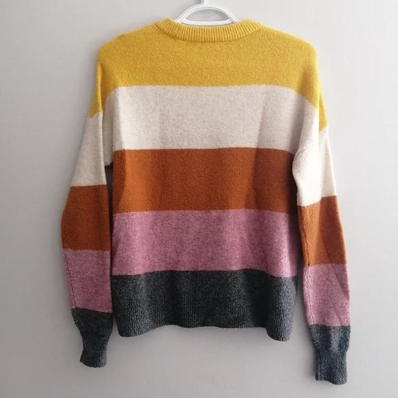 Madewell Crofton Wool and Alpaca Blend Stripe Textured Knit Sweater Oversize XXS - Picture 4 of 16